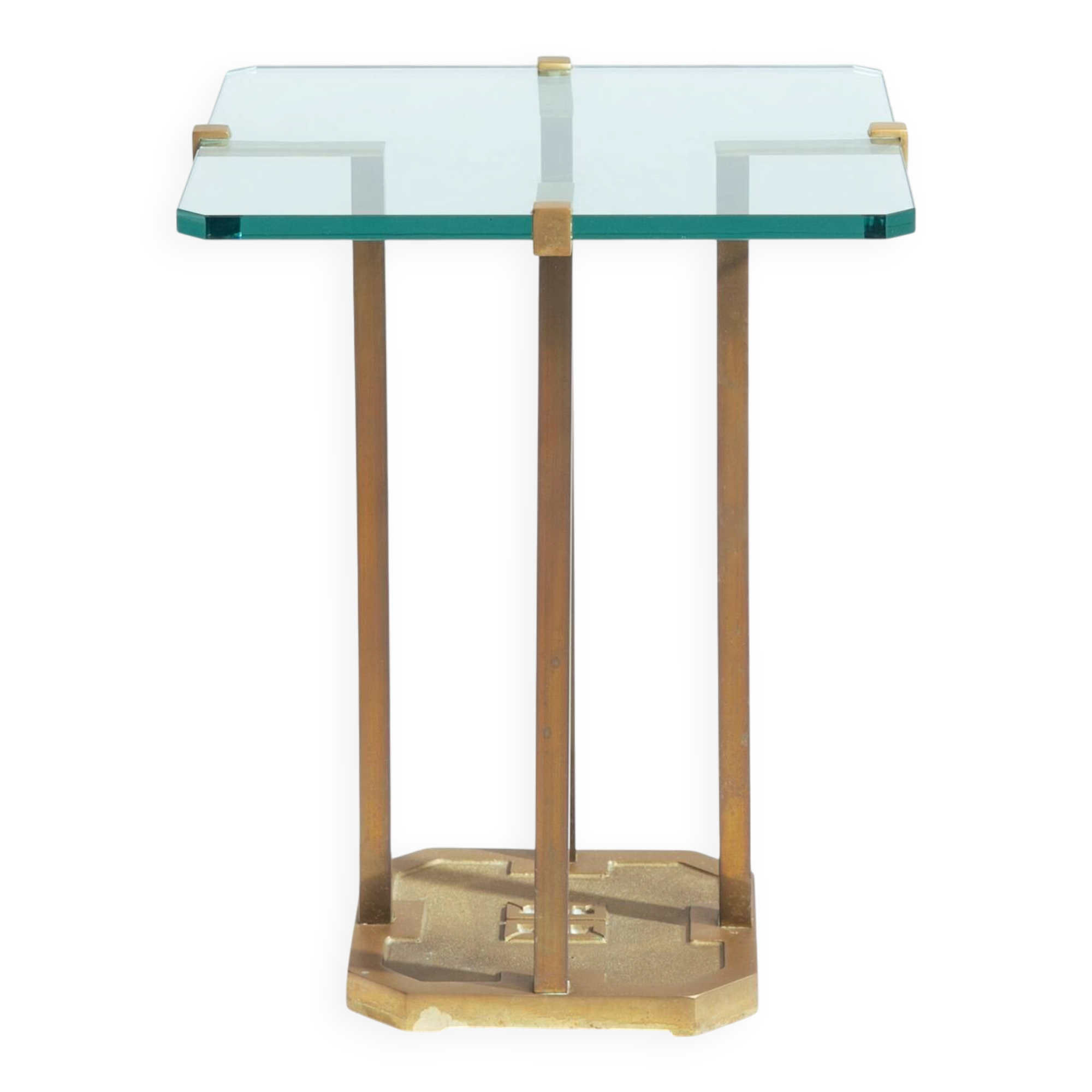Peter Ghyczy t18 bronze cut glass sidetable, brutalist classic