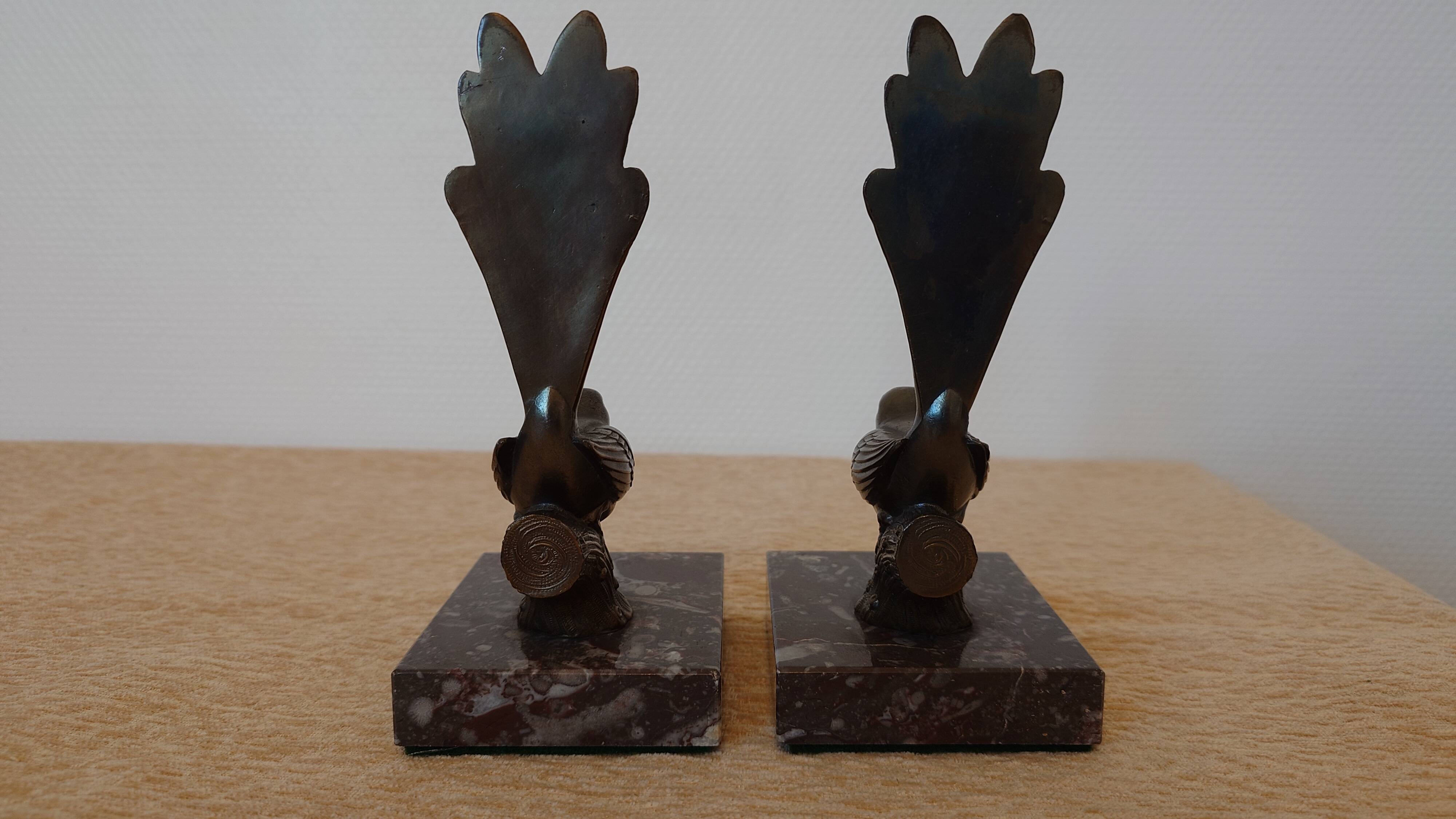 Art Deco bookends signed Jamar – birds in spelter on marble