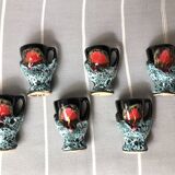 Old coquetiers signed Vallauris Turquoise and Red