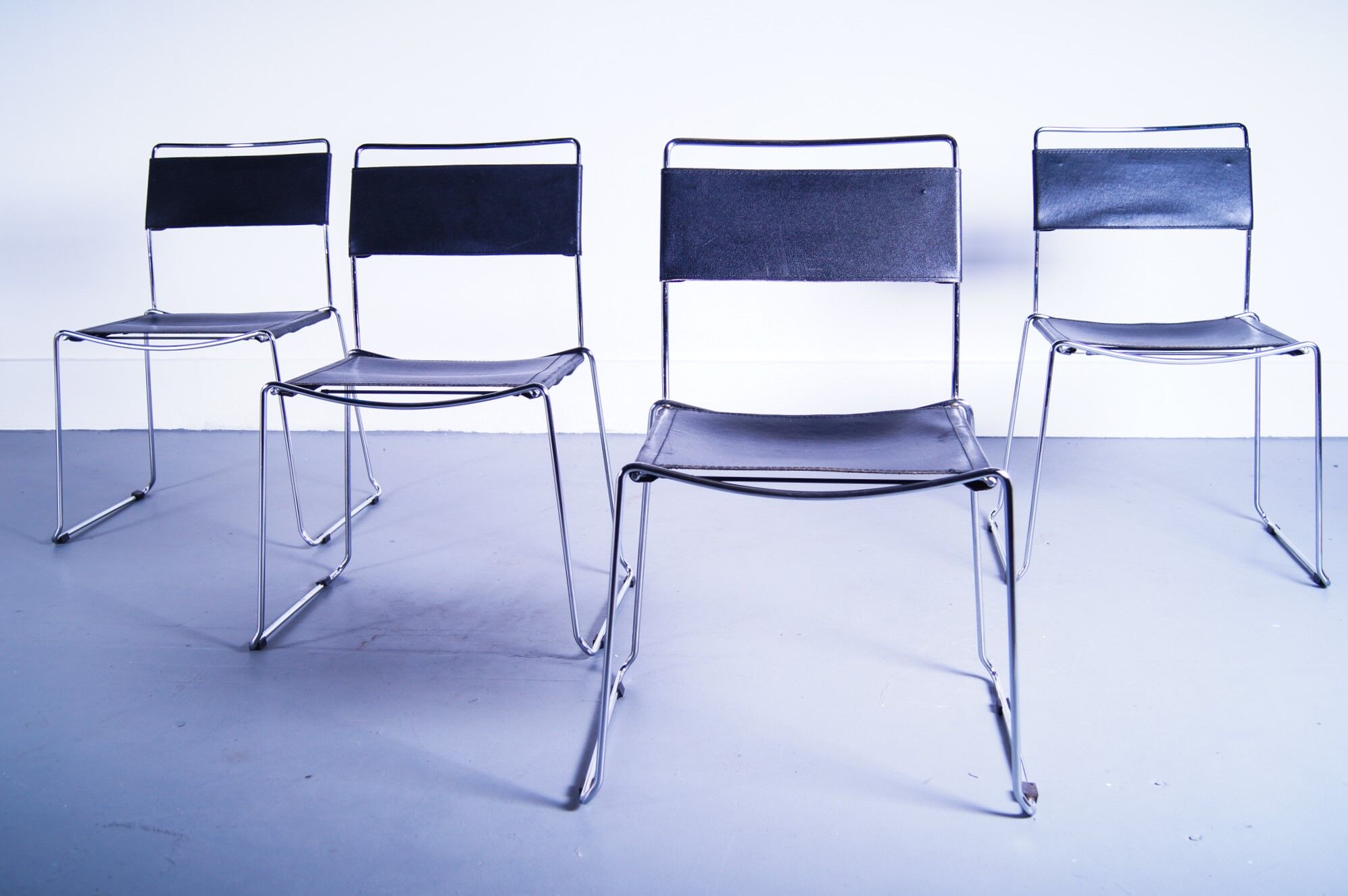 Set of 4 Giandomenico Belotti leather dining chairs for Alias 80s