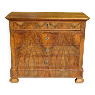 Antique walnut and walnut burl chest of drawers.
