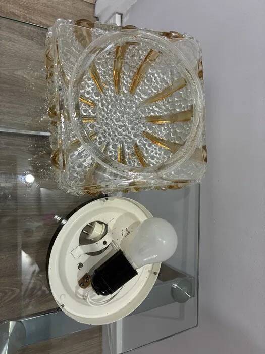 Vintage Glashütte Limburg Bubble Glass Flush Ceiling Lamp Plafoniere
