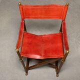 Pair Mogens Koch MK-16 Folding Chair in Oak Wood with Red Leather for Valma