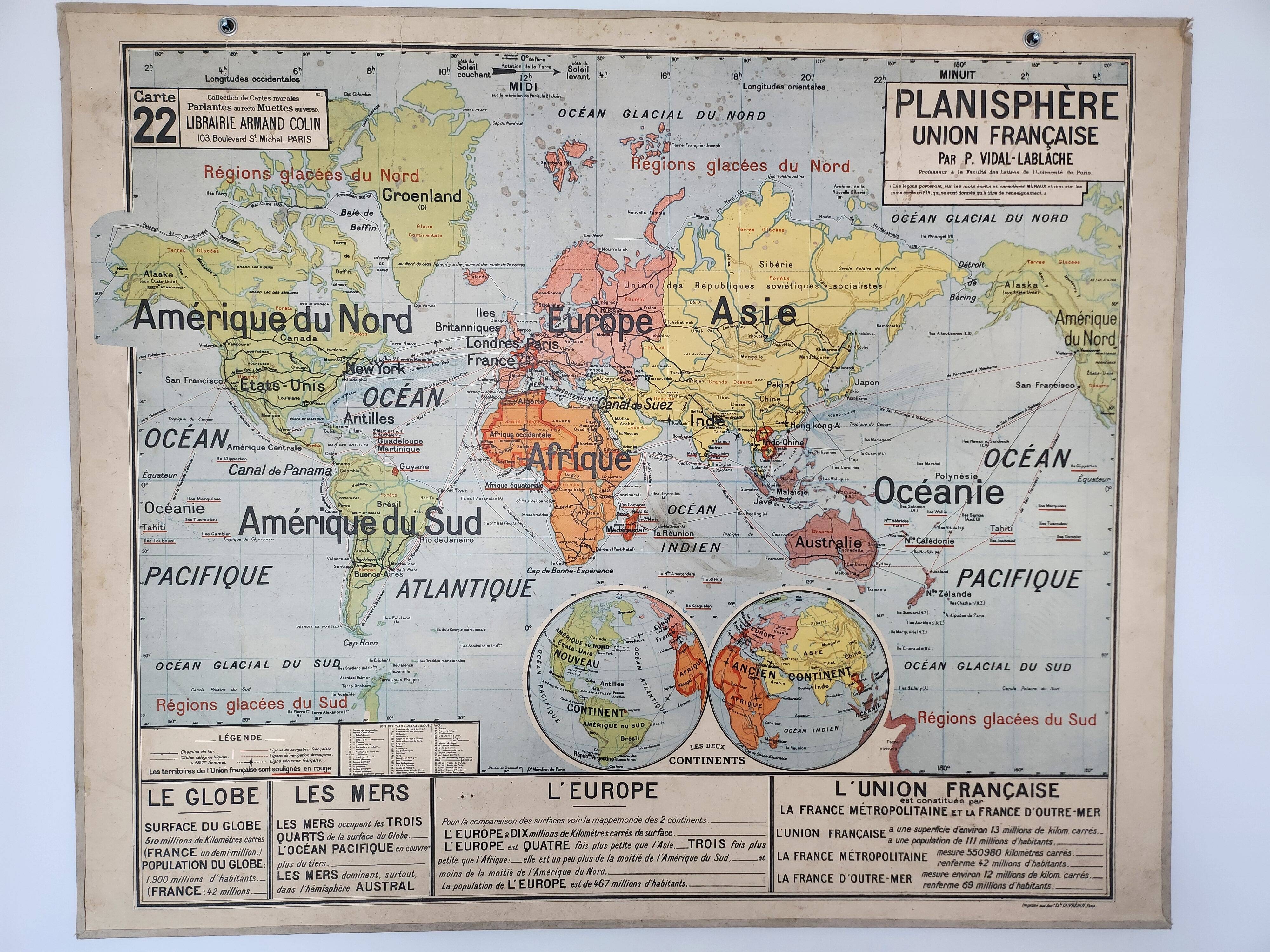 School wall map vidal lablache 22 and 22 bis