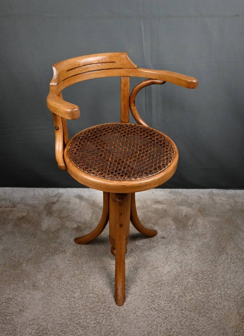 Swivel Chair for Children in Stained Beech, Thonet Style – Early 20th Century