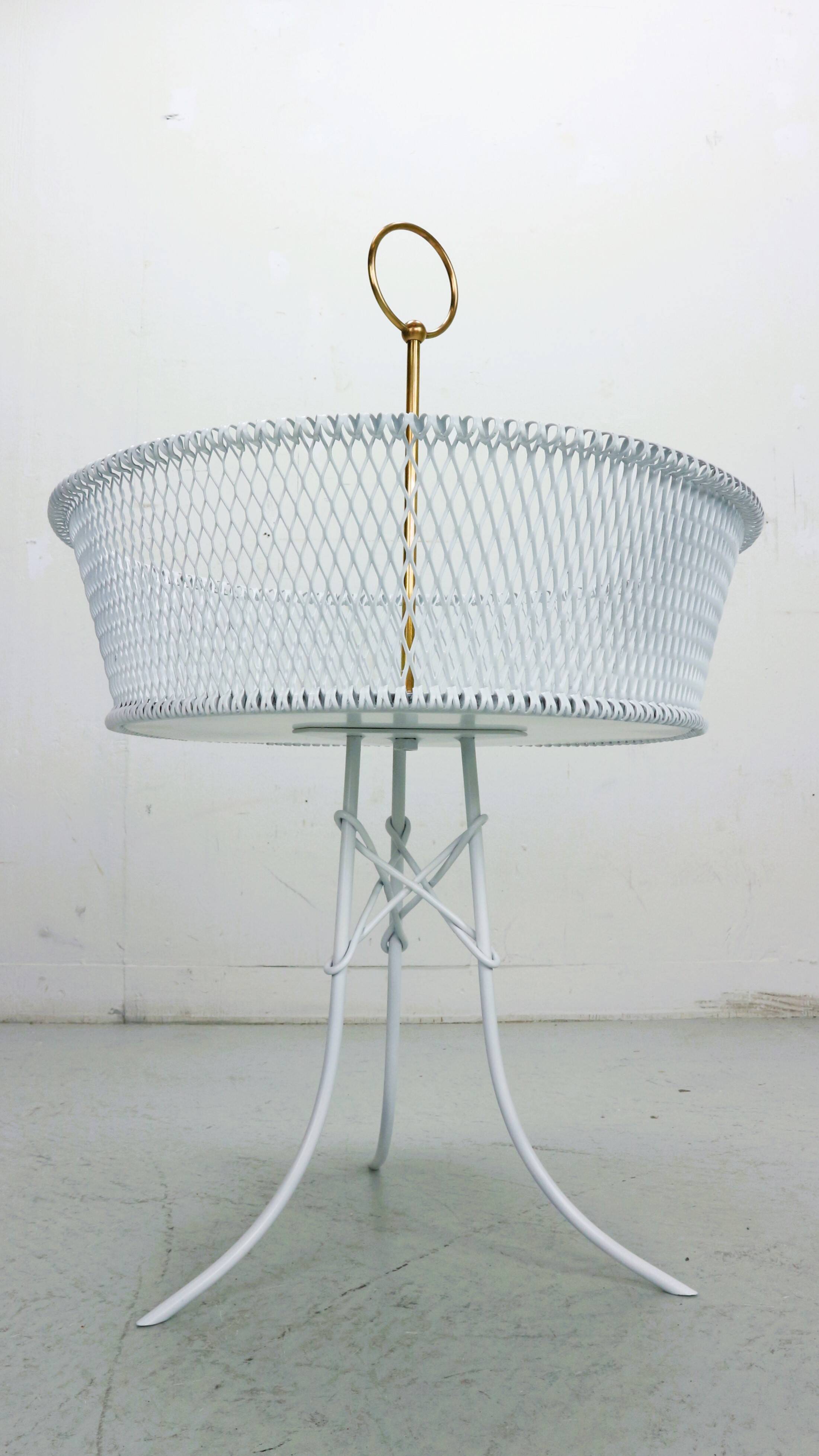 Vintage white metal and brass planter or basked, France 1960s