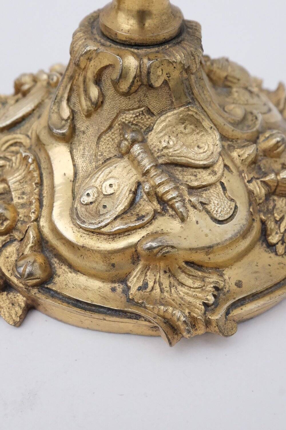 Pair of louis xv style rocaille candlesticks, slodtz model, 19th century