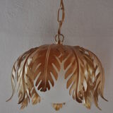 Suspension vegetable pattern golden metal and vintage opaline