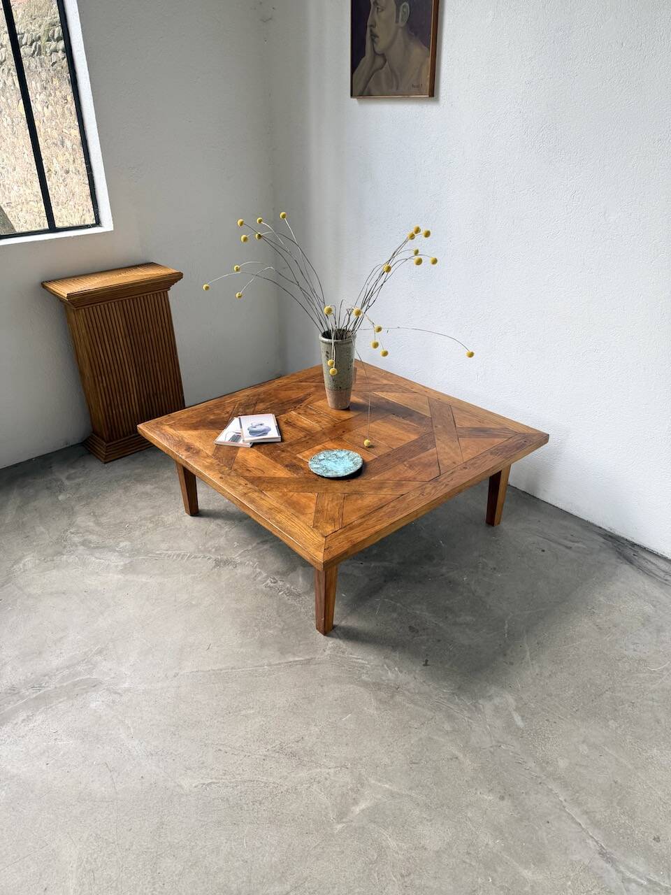 1940s inlaid oak coffee table