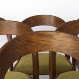 Set of 6 Mid Century Dining Chairs, Baumann Gondola Chairs 1970s, Oak Wood