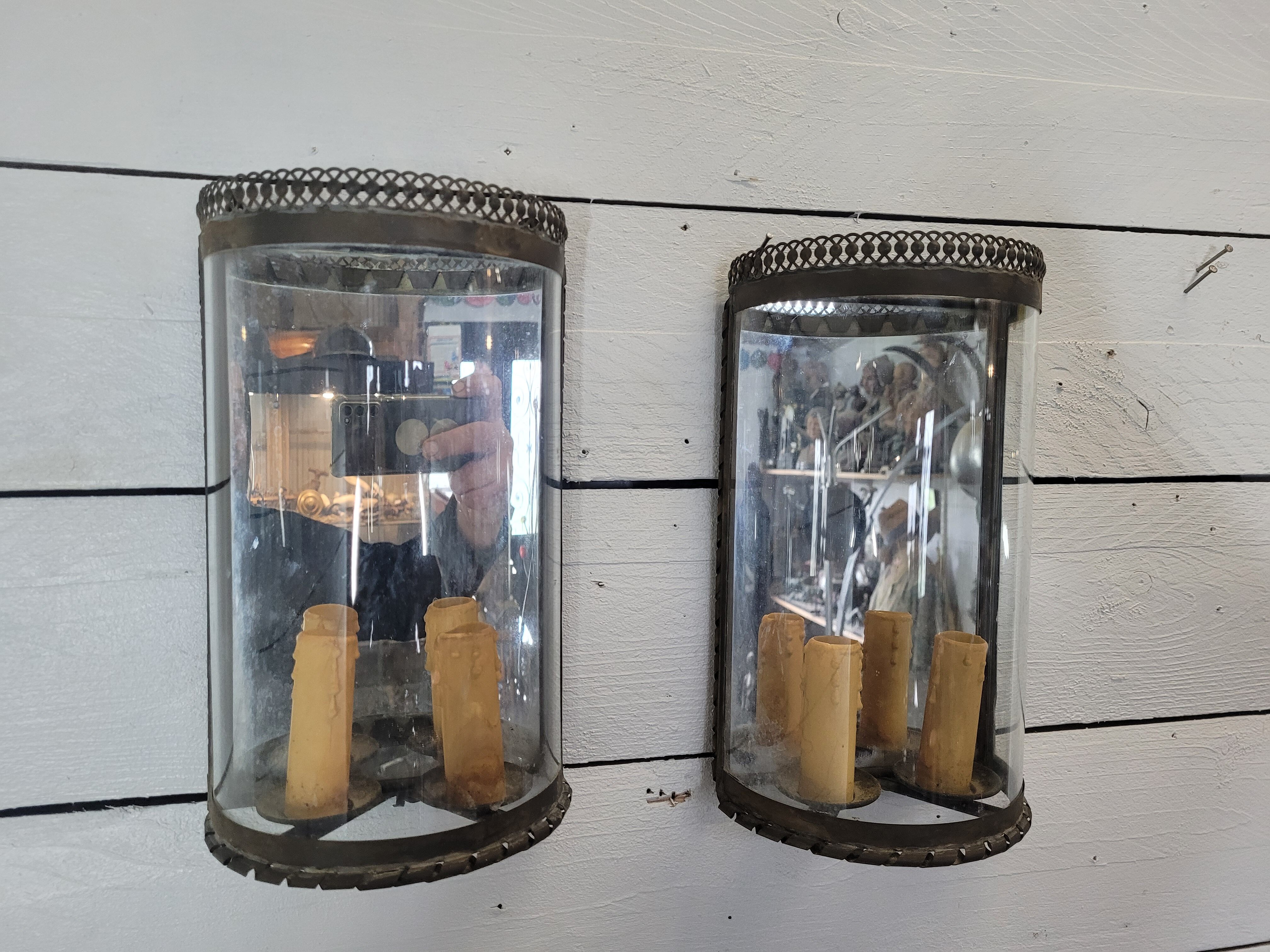 Pair of Louis XVI style curved glass mirror wall lights