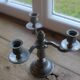Vintage tin chandelier with 3 lights – Antique stamped candelabrum – H 20 cm