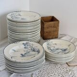 Table service 63 pieces Gien earthenware 19th century Marines model