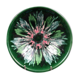 Green faience bowl decorated with multicolored drips around 1970