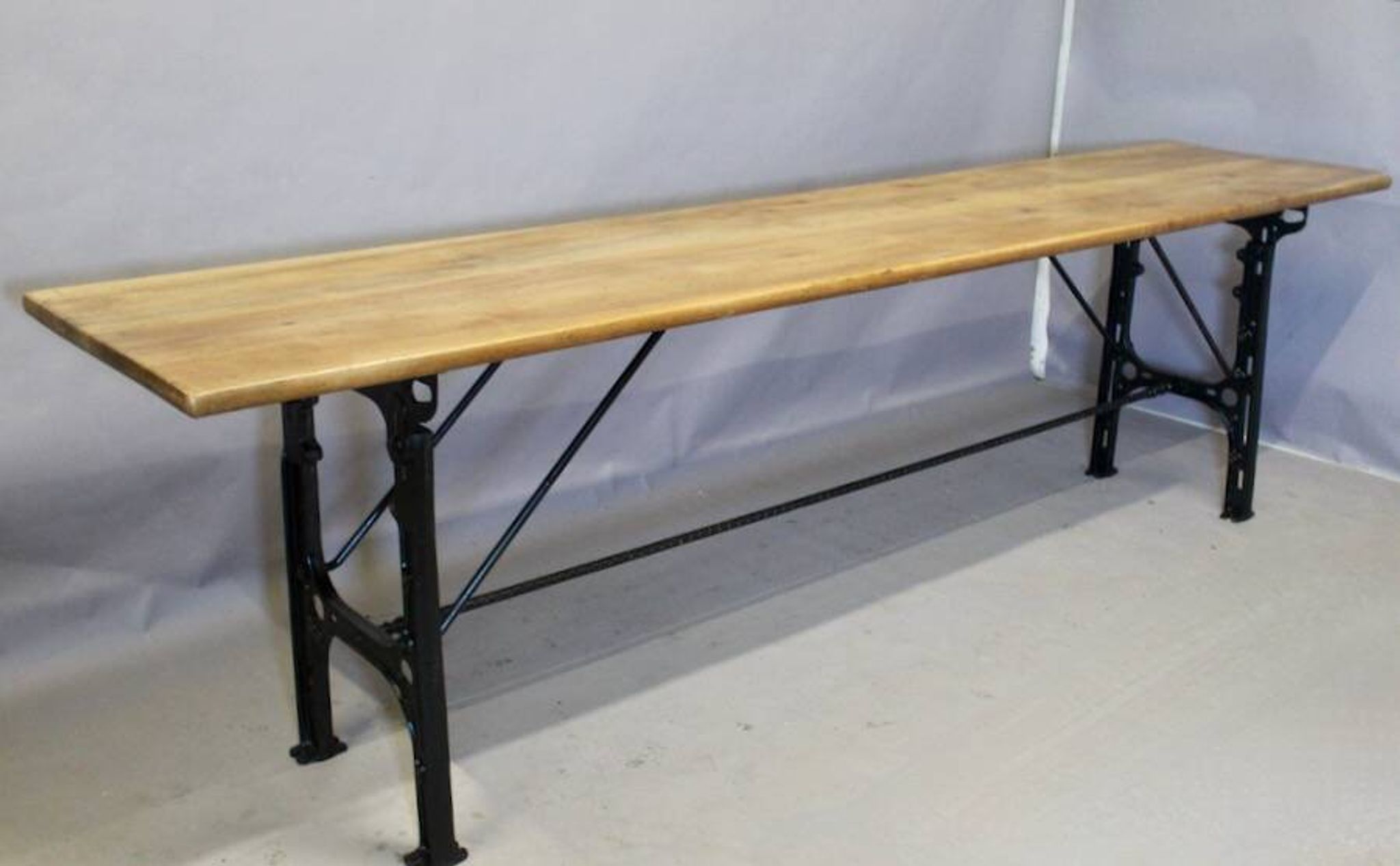 Large Industrial Console Walnut Top Cast Iron Base