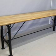 Large Industrial Console Walnut Top Cast Iron Base