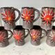 Set of 7 fat lava glazed ceramic mugs signed poët laval 70s