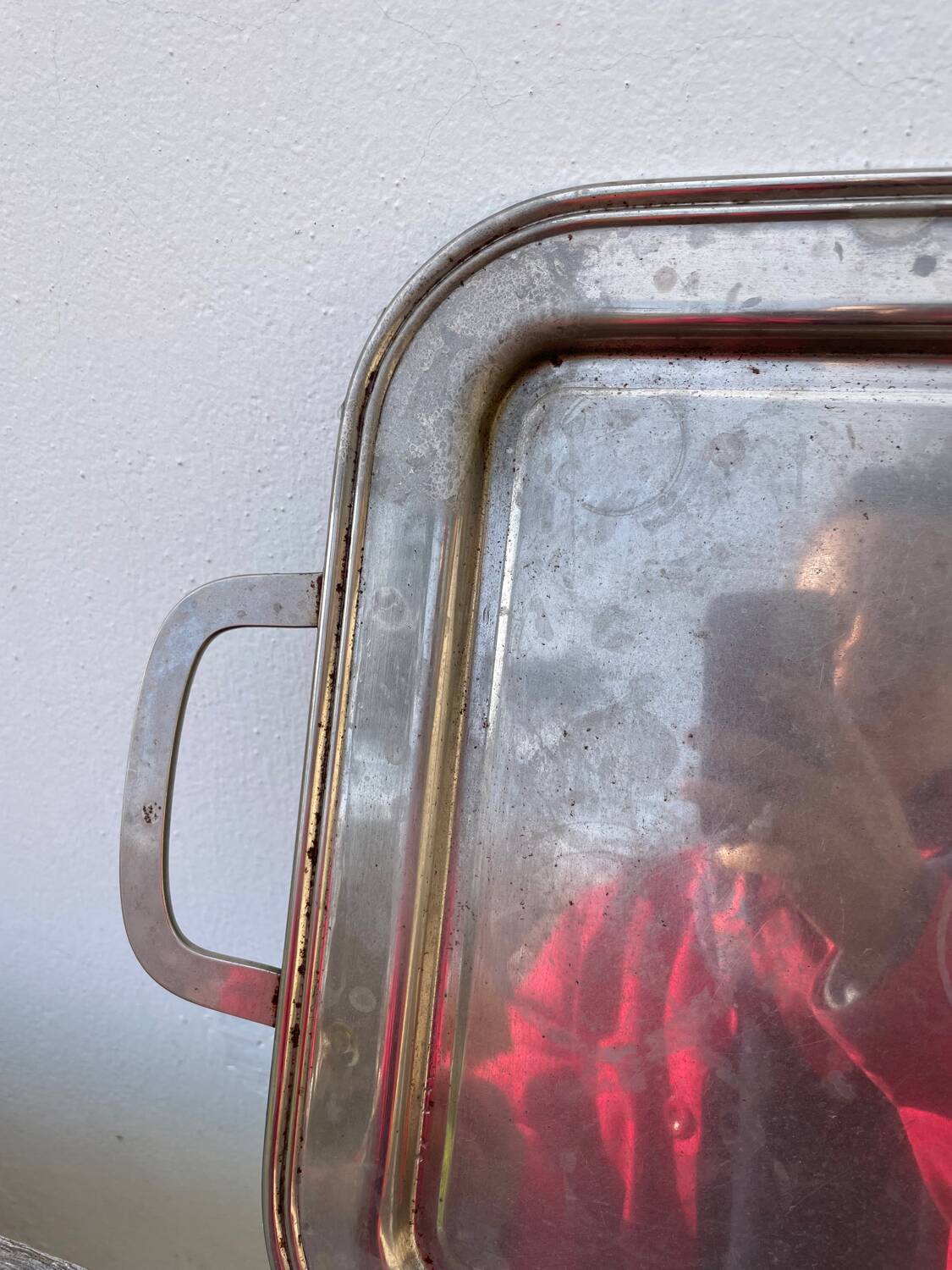 Rectangular silver metal tray