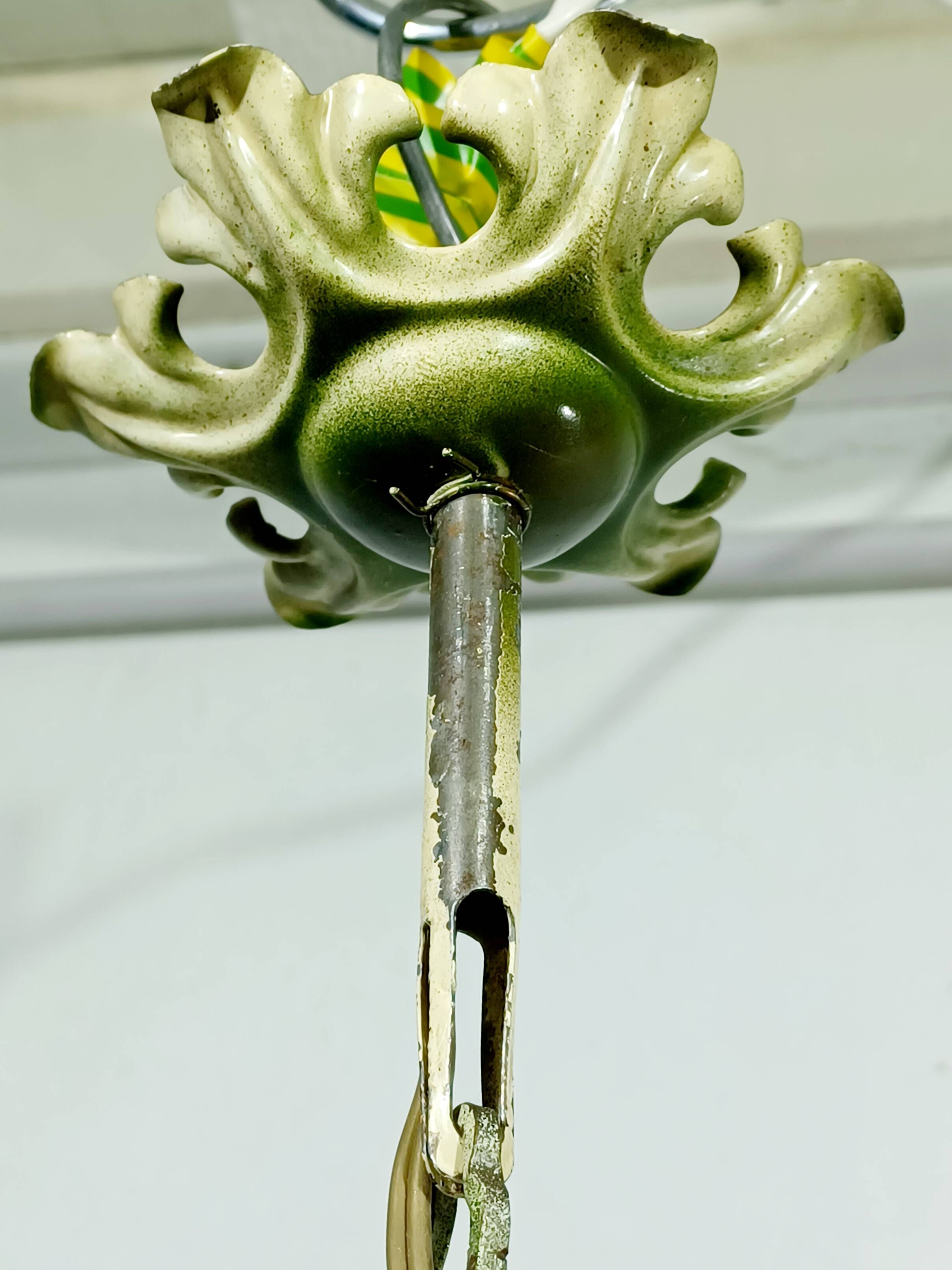 Wrought iron and porcelain chandelier