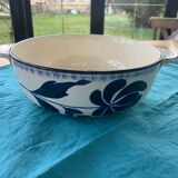 Saladier avec anses ancien modèle thebes charbonnier terre de fer salins fleurs bleues cobalt
