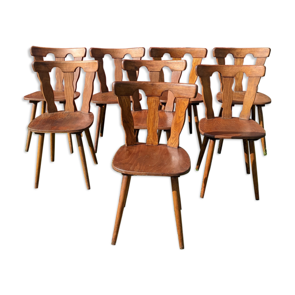 Série de 8 chaises de bistrot manufacture macorest kingersheim circa 1950 |  Selency