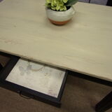 Farm table, dining, oak and pine patinated black and pale yellow
