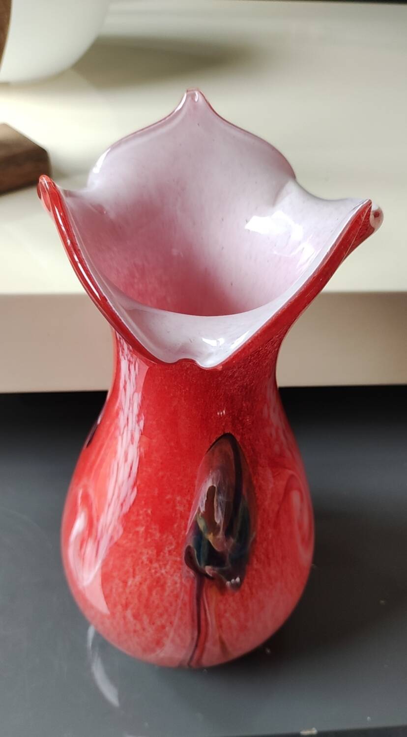 Large Floral Ball Vase/Kaysersberg Art Glassware. Speckled/Volutes