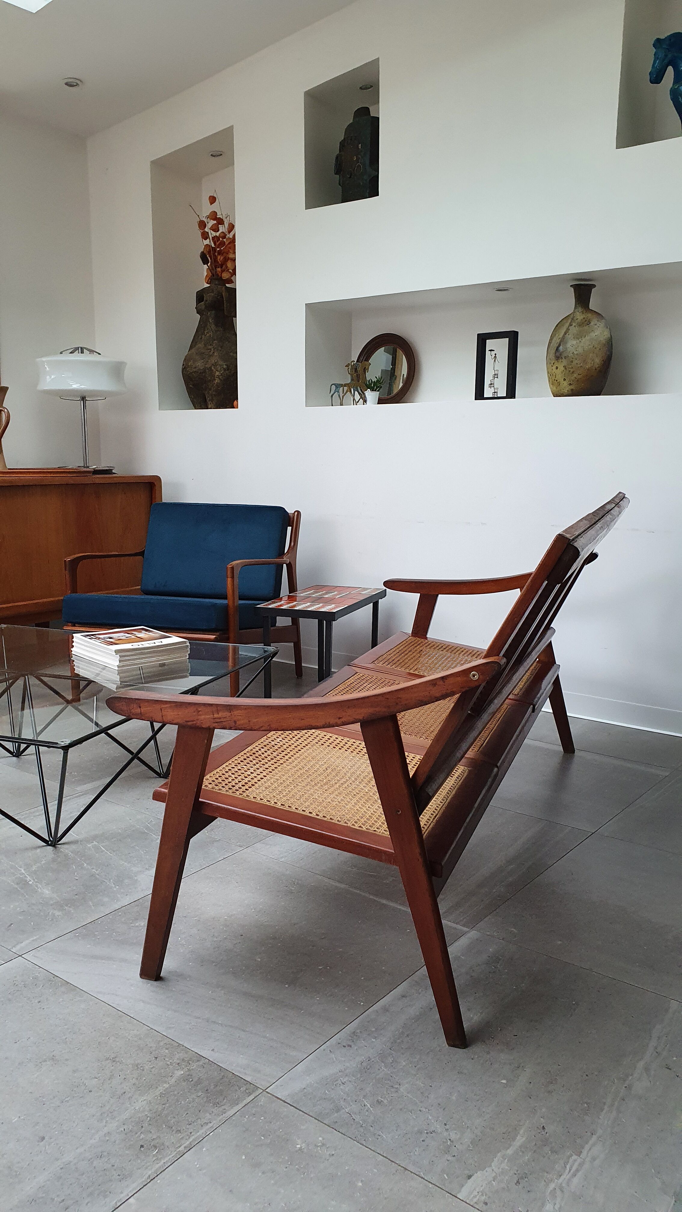 Teak bench sofa and cannage