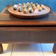 Vintage coffee table in solid wood and rattan - 1970s colonial style