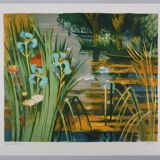 Paul Collomb: The blue irises, original signed lithograph.