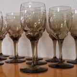 Set of 11 glasses with chiseled vintage 60s transparent brown