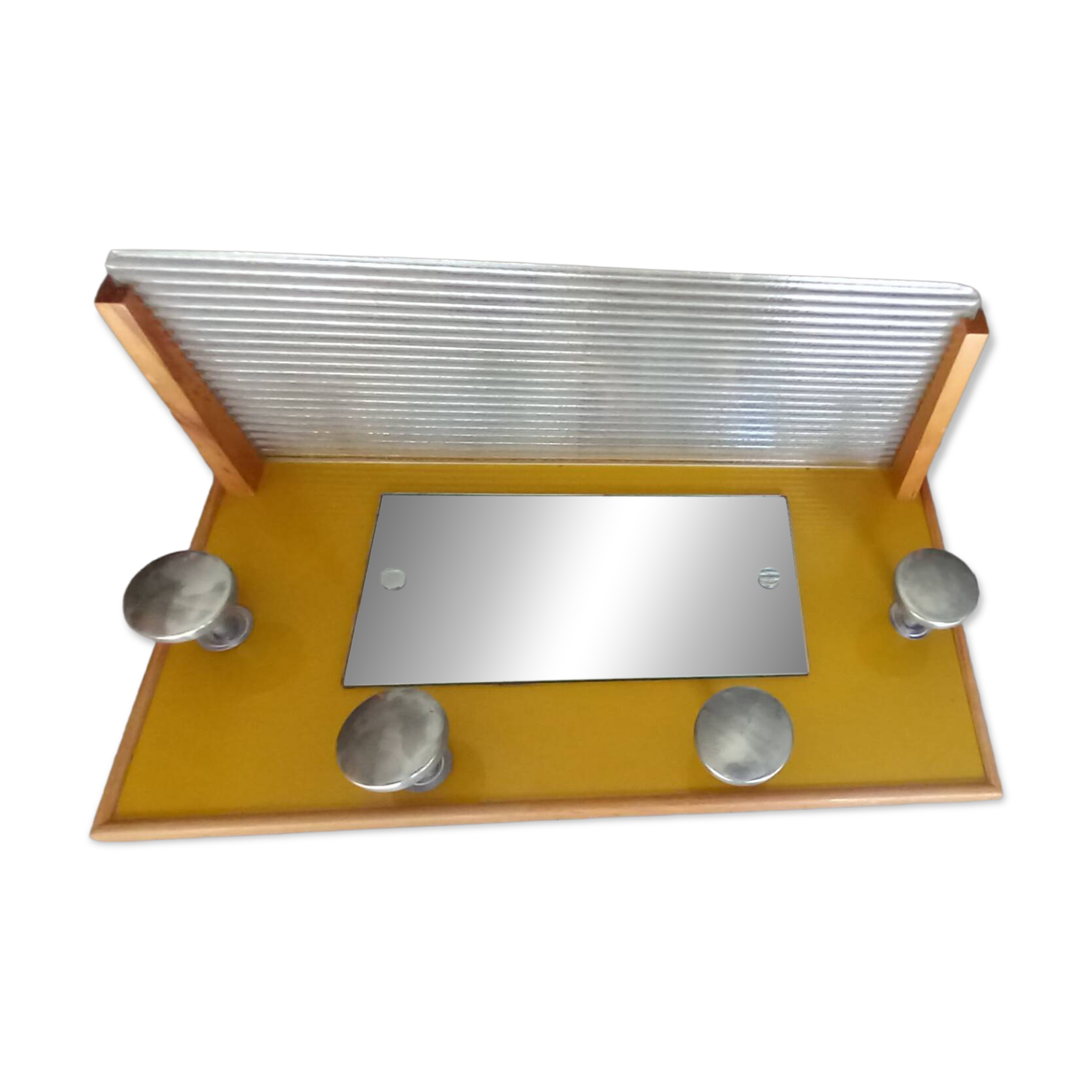 Porte manteau années 50 avec miroir patères métal et tablette verre