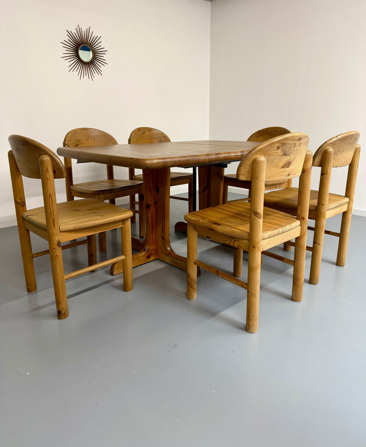 Set of 6 solid pine chairs in Scandinavian design by Reiner Daumiller.