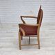 1970s, Danish armchair, striped red furniture wool, solid oak wood.
