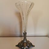 Art Deco vase chalice shape in silver metal and cut glass
