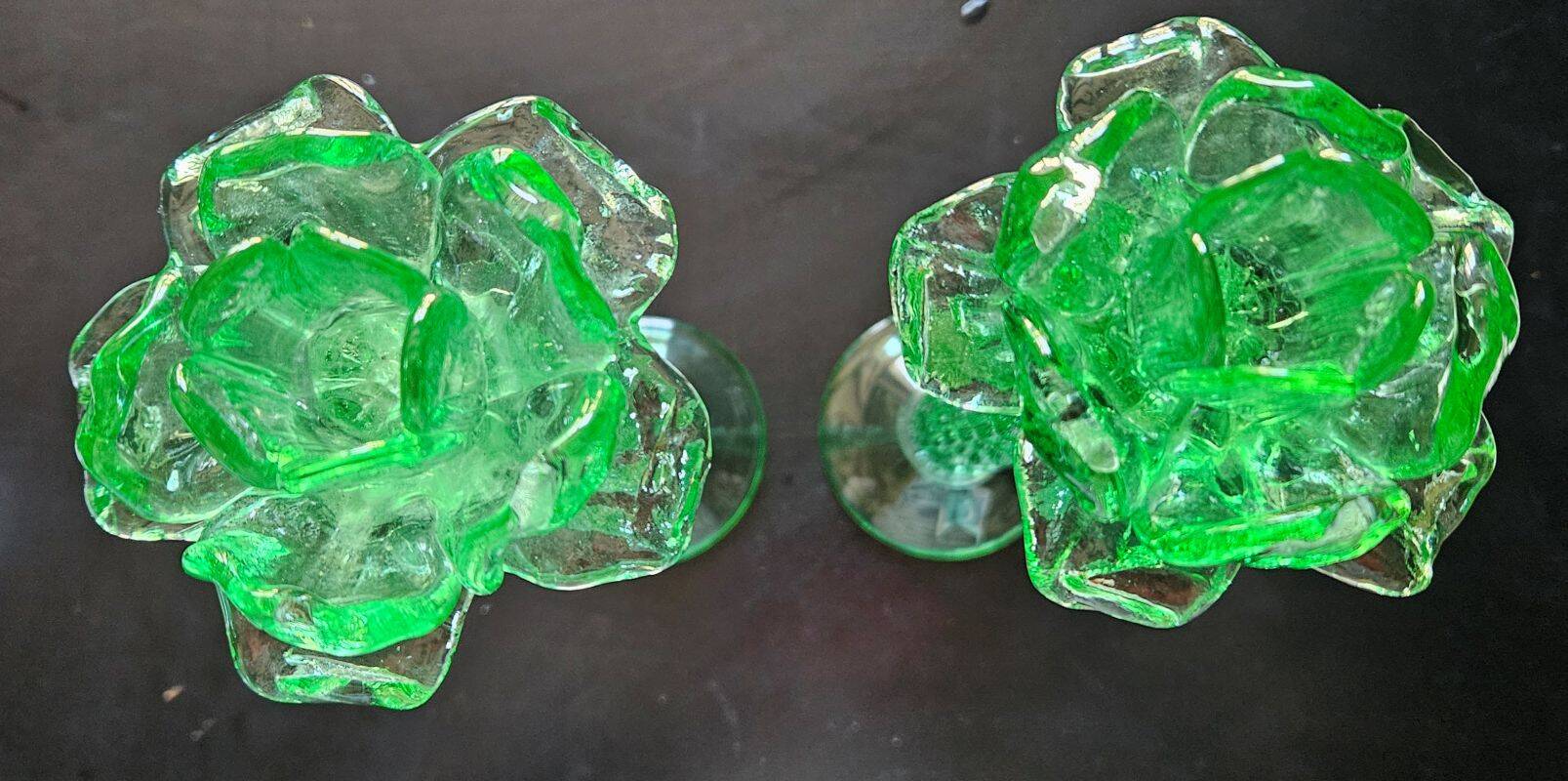 Broste Copenhagen - Pair of Large Green Blown Glass Candlesticks