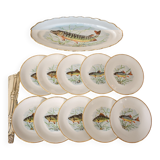 Rare: fish set 11 pieces, Société Française de Porcelaine
