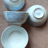 4 bowls in white and blue Chinese porcelain