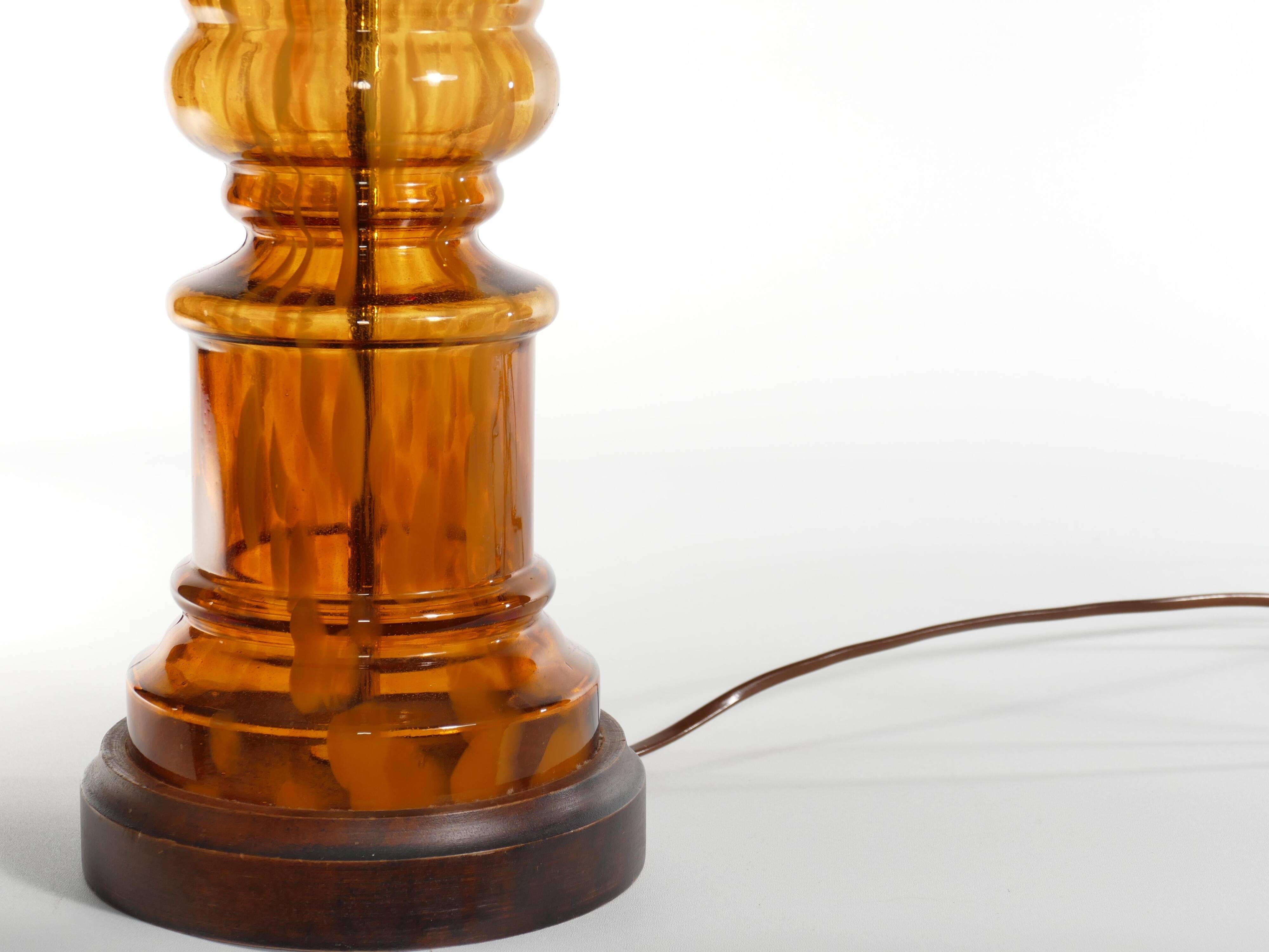 Scandinavian Modern Amber Glass Table Lamp by Miranda, 1970s