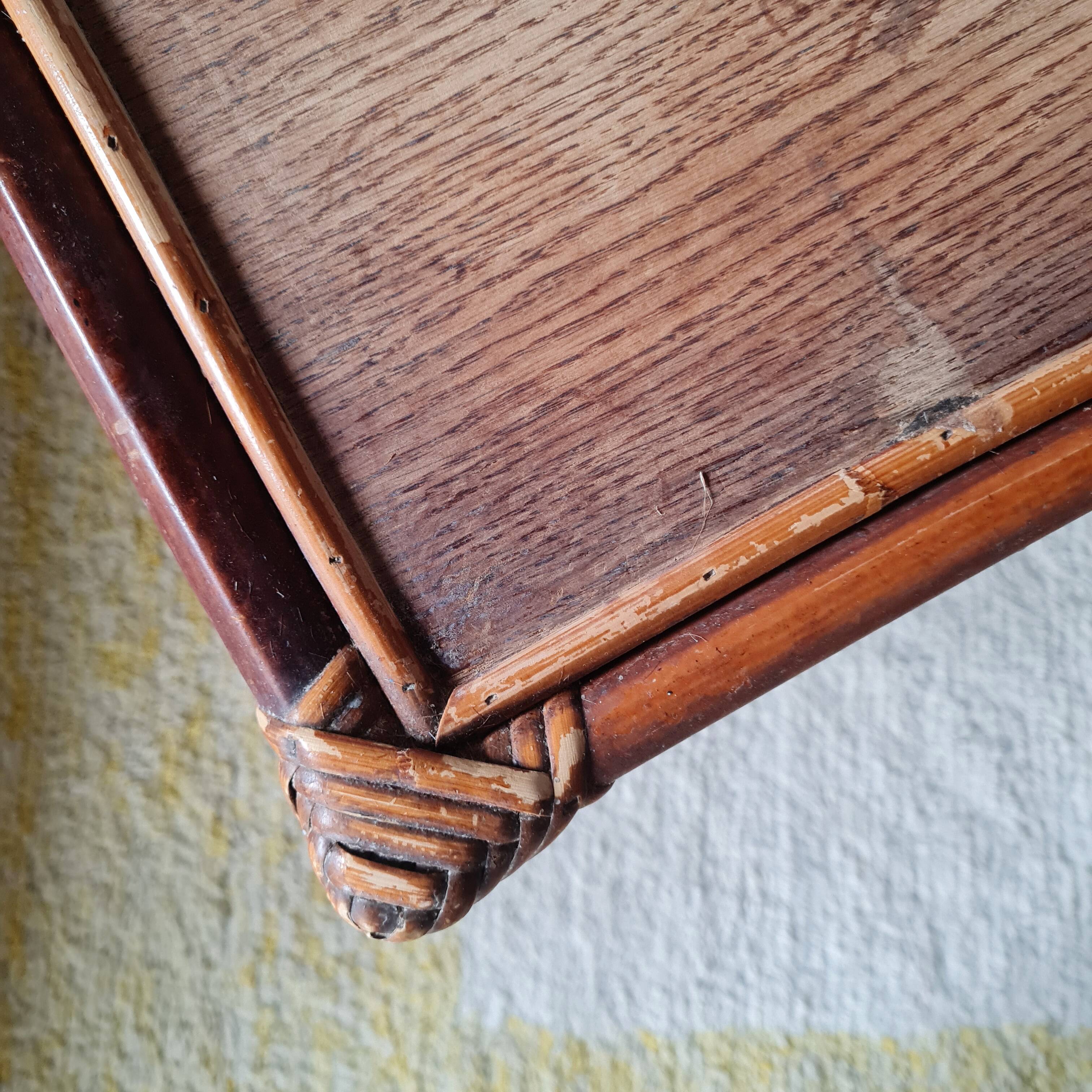 Shelf - rattan wood bookcase with a patina finish.