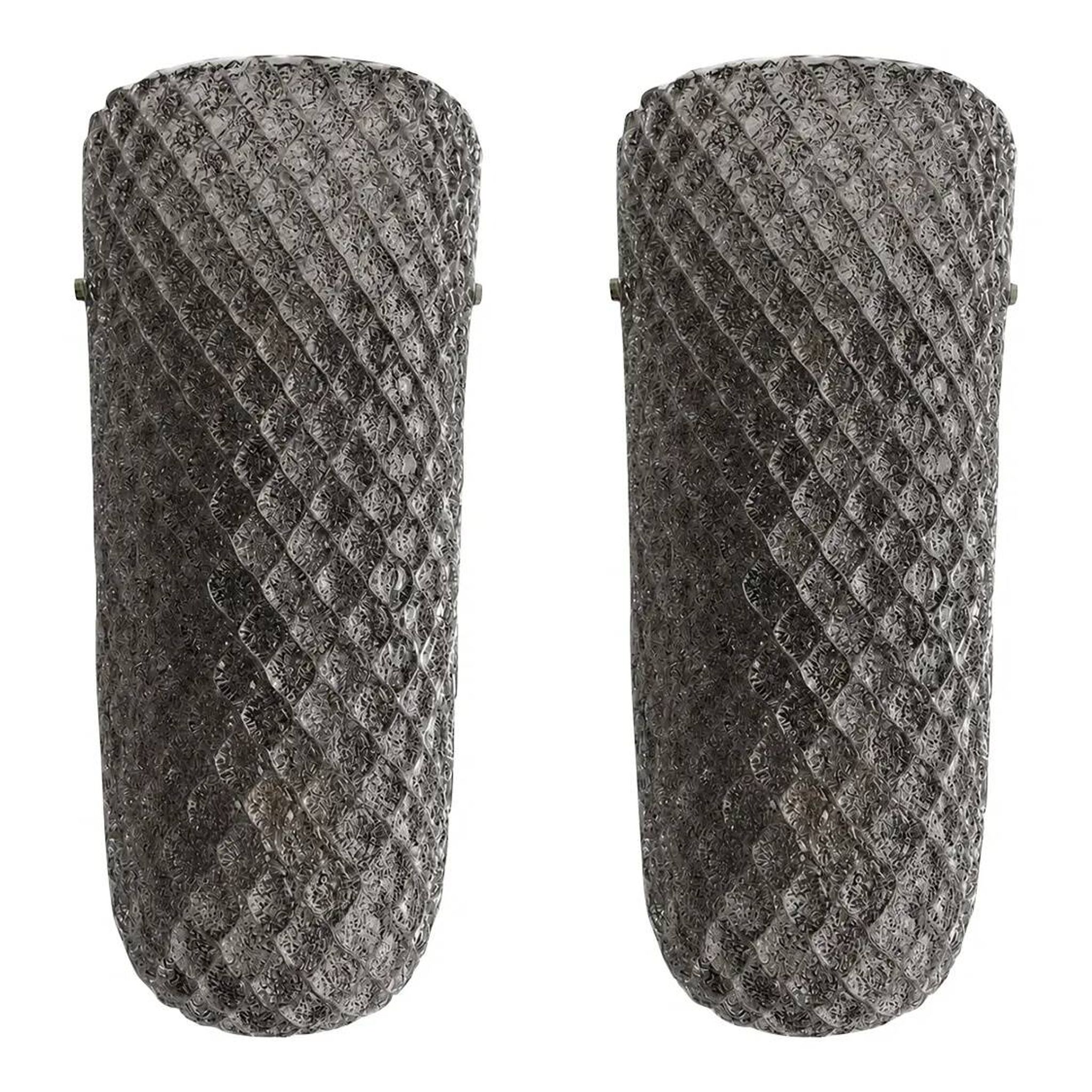 Modern Italian Gray “Graniglia” Rhombus Murano Glass Sconces, Pair