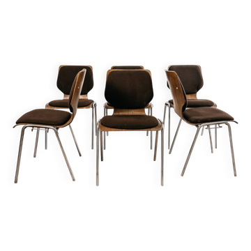 Ensemble de salle à manger Carlo Ratti 6 chaises design moderniste années 70