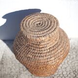 Panier ancien, bourgne paille et ronce, panier tressé avec couvercle, décoration intérieur, garde-ma