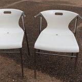 Pair of chrome and resin design armchairs