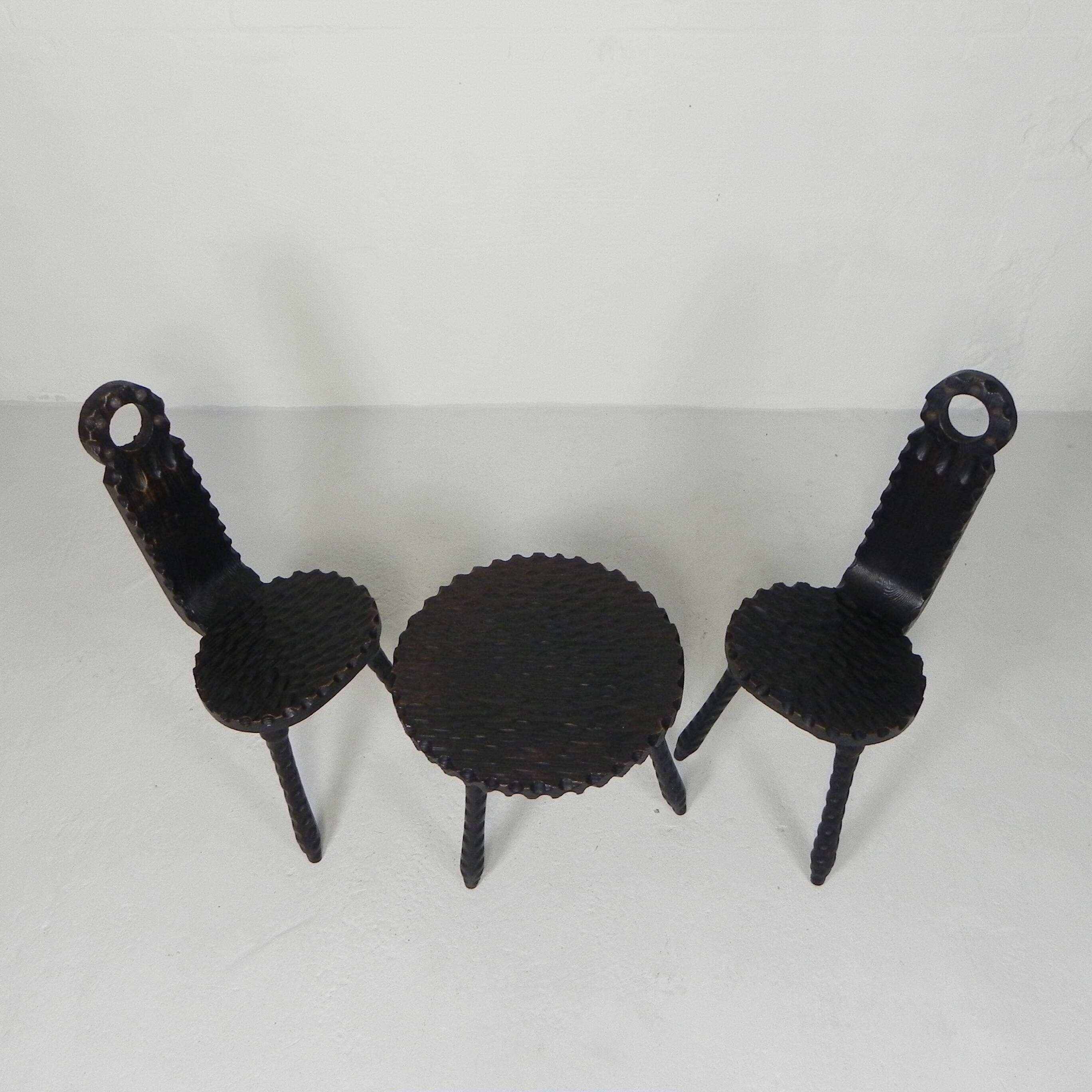 Set of 2 Spanish Brutalist chairs and coffee table, 1960s