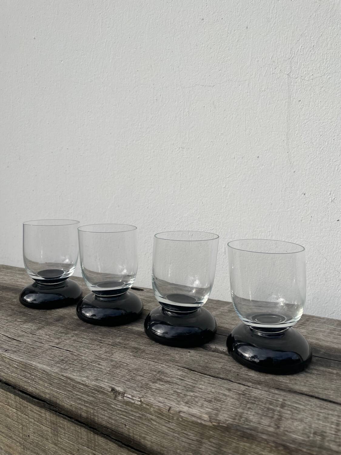4 black water glasses 1990