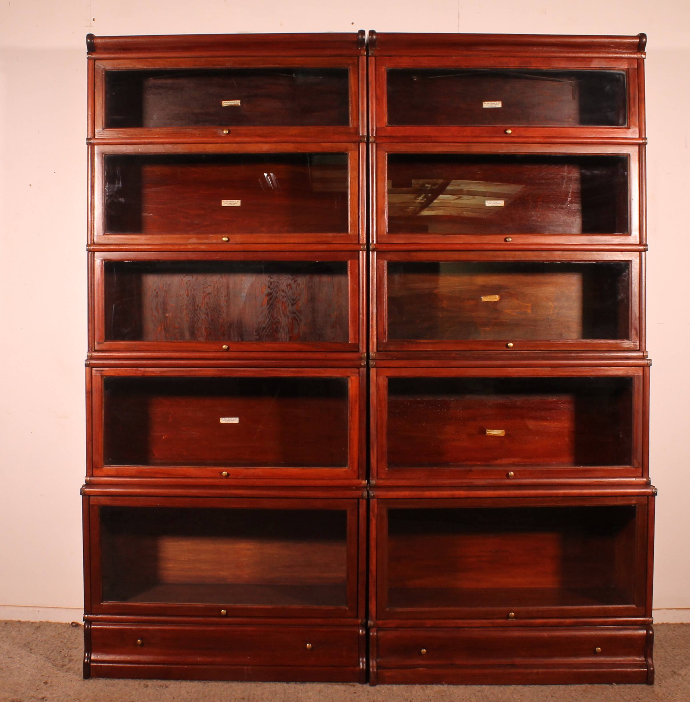 pair of Globe Wernicke London bookcases known as waterfall in mahogany circa