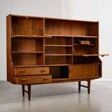Mid-Century Teak Highboard with Sculpted Legs, Storage and Glass Shelf, 1960s