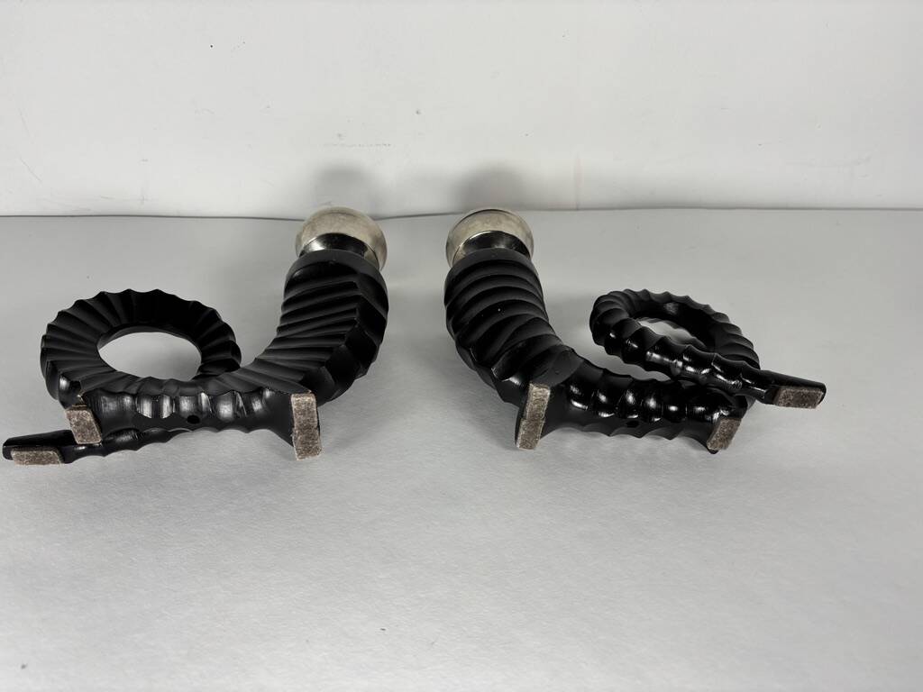 Vintage Bronze Chapman Horn Candlesticks 1970 USA x2