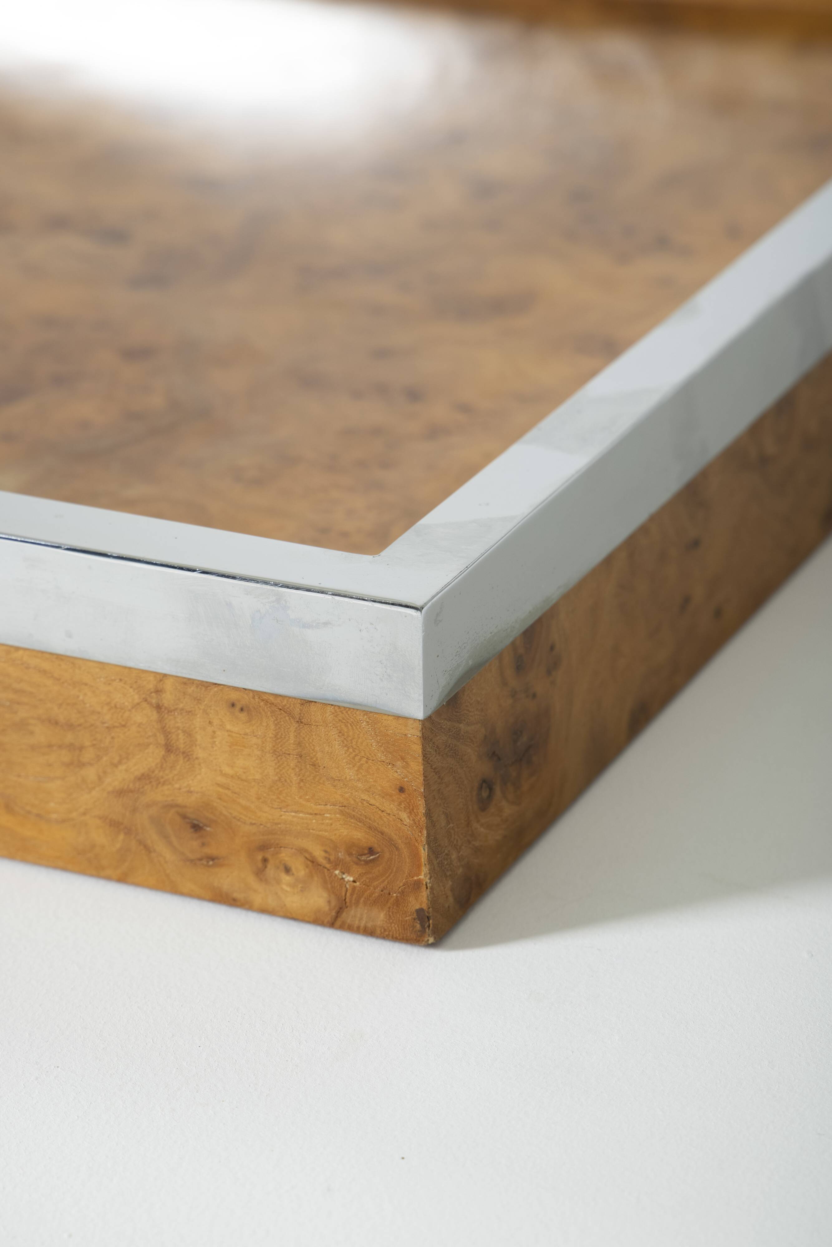 Elm and chrome magnifying glass tray, 1970s